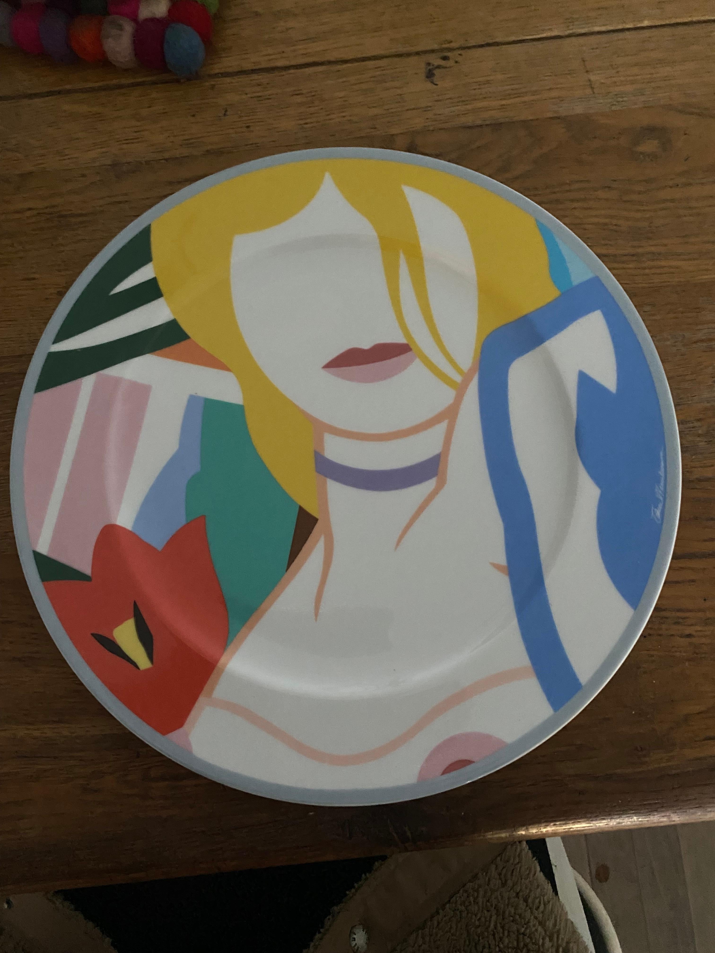 Beautiful Tom Wesselmann porcelain plate by Rosenthal Germany. 
A screen print on porcelain and the plate has the signature of the artist printed on the front and on the back.
I have another Wesselmann plate for sale.