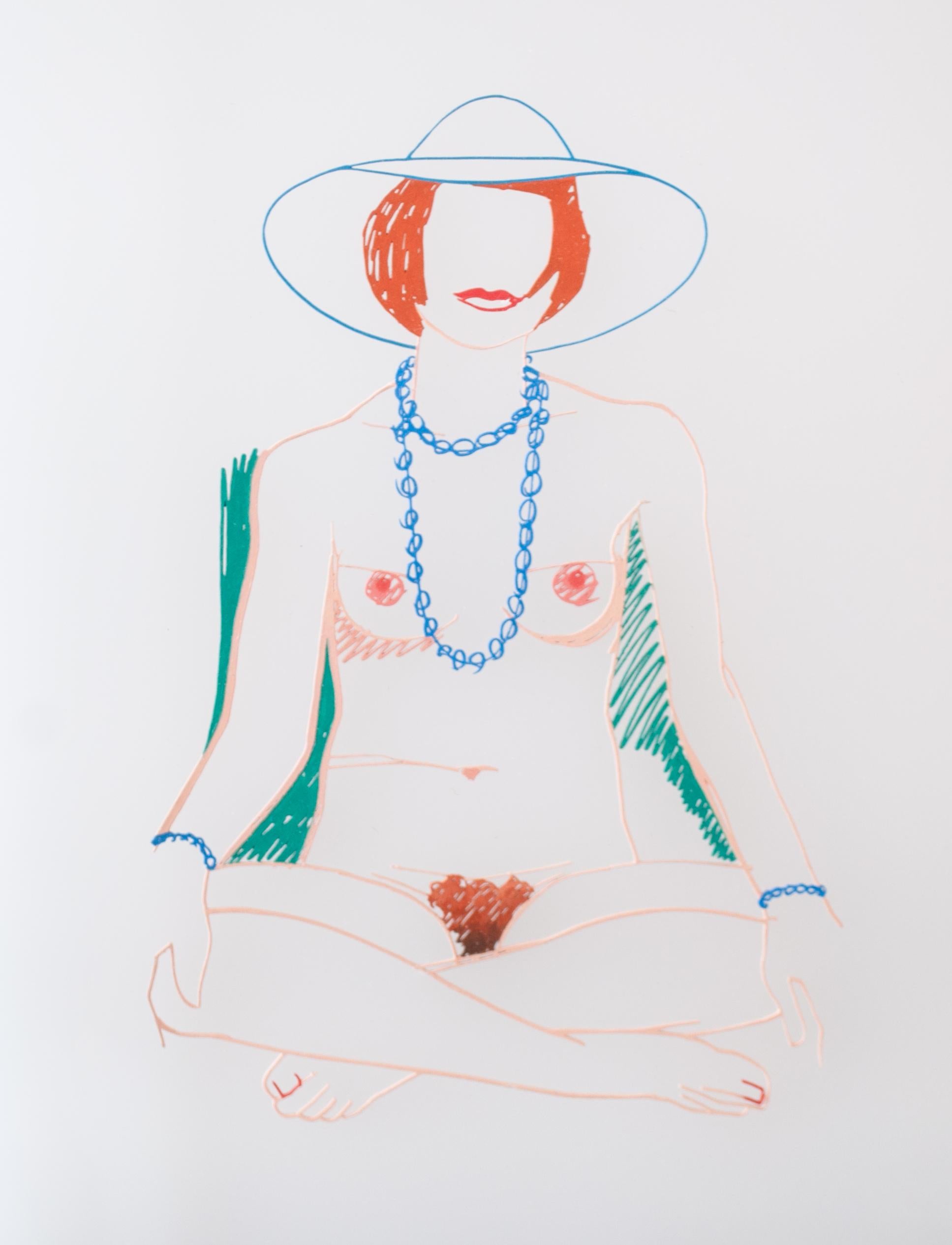 Monica Cross-legged with Beads - Mixed Media Art by Tom Wesselmann