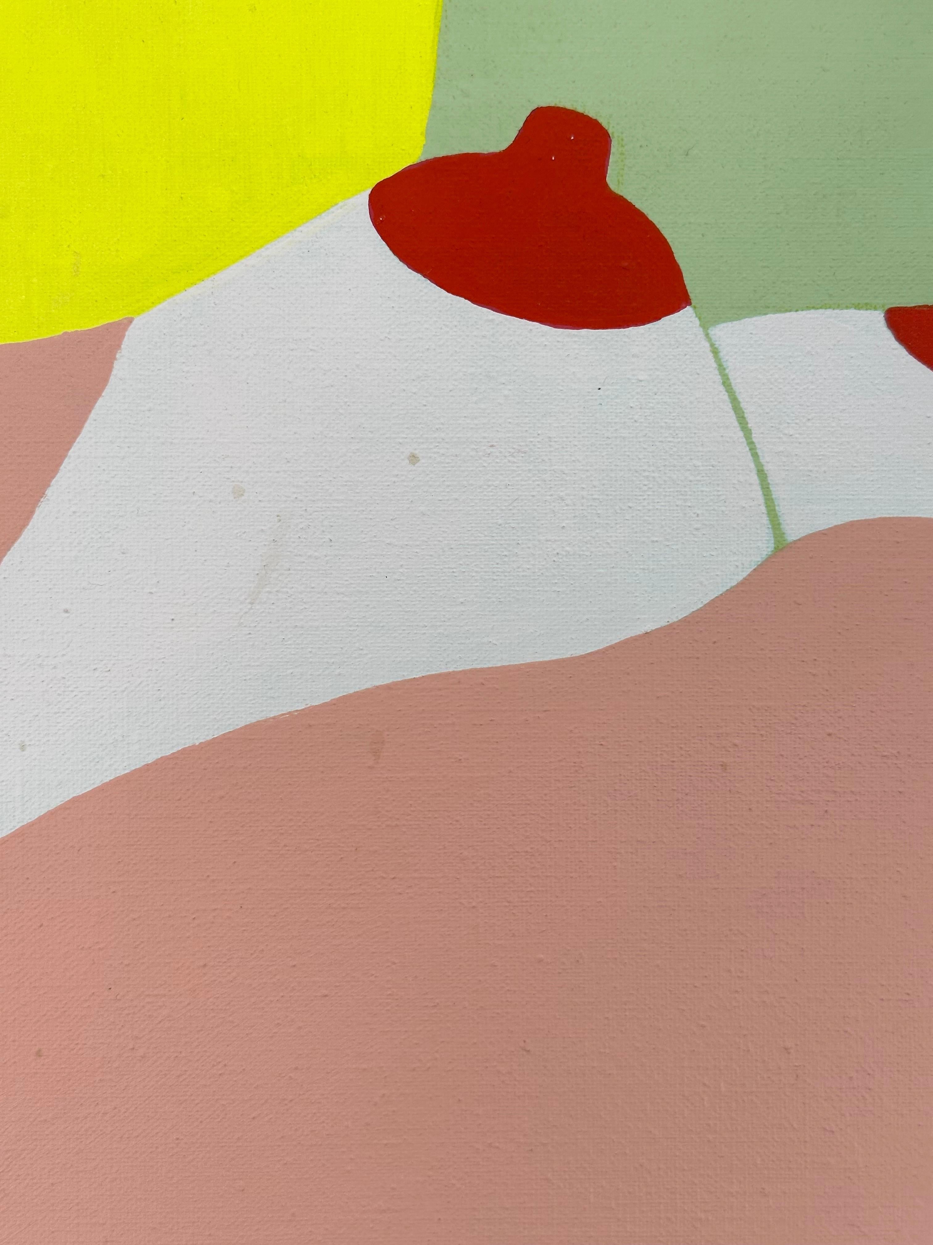 Magnifique peinture Pop Art des années 1970 représentant une femme nue allongée d'après la sérigraphie de Tom Wesselmann de 1968, Nude with Still Life. 

Huile sur toile, 30 x 36 pouces. 

Cadre en acier soudé sur mesure avec coins résolus. Non