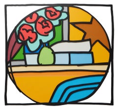 Nature morte aux quatre roses et à la poire (oreiller bleu)  (avec noir)