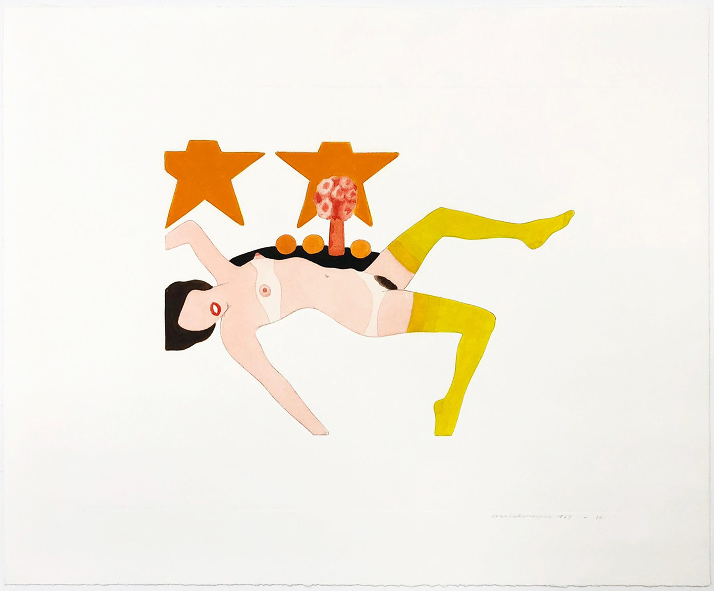 Nu gaufré (peinture à la main unique sur papier) - Print de Tom Wesselmann