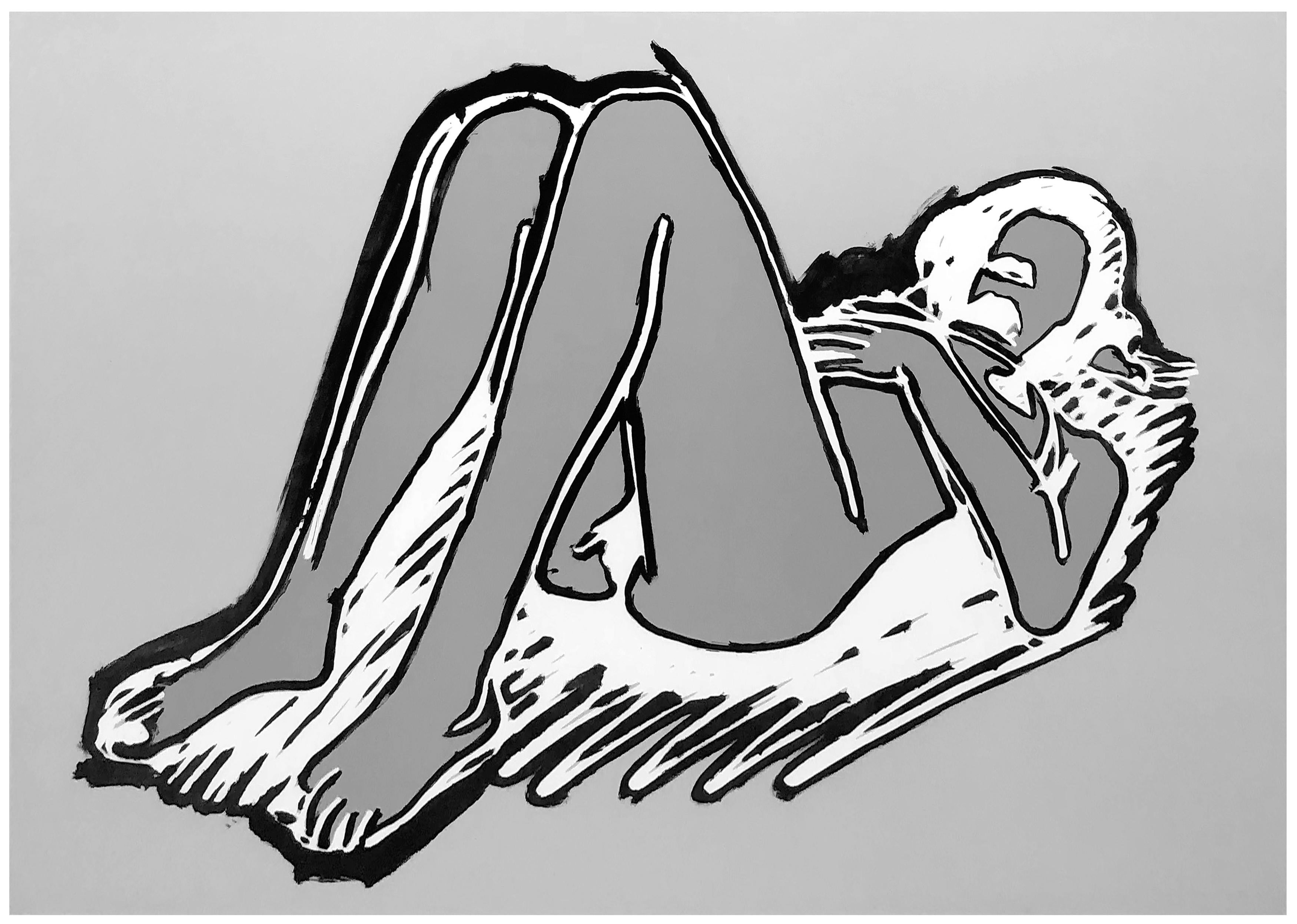 Nude Print di Tom Wesselmann - Monica sdraiata sulla schiena, con le ginocchia in alto (stampa grande firmata a mano)