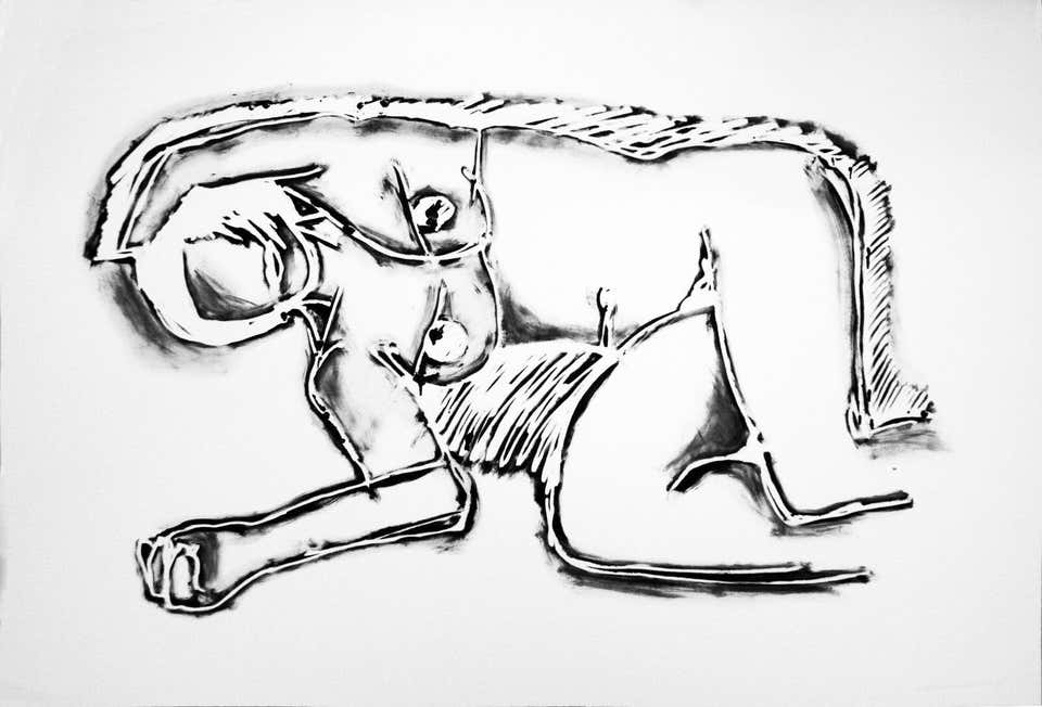 MONICA LYING ON HER SIDE, WITH SCRIBBLE