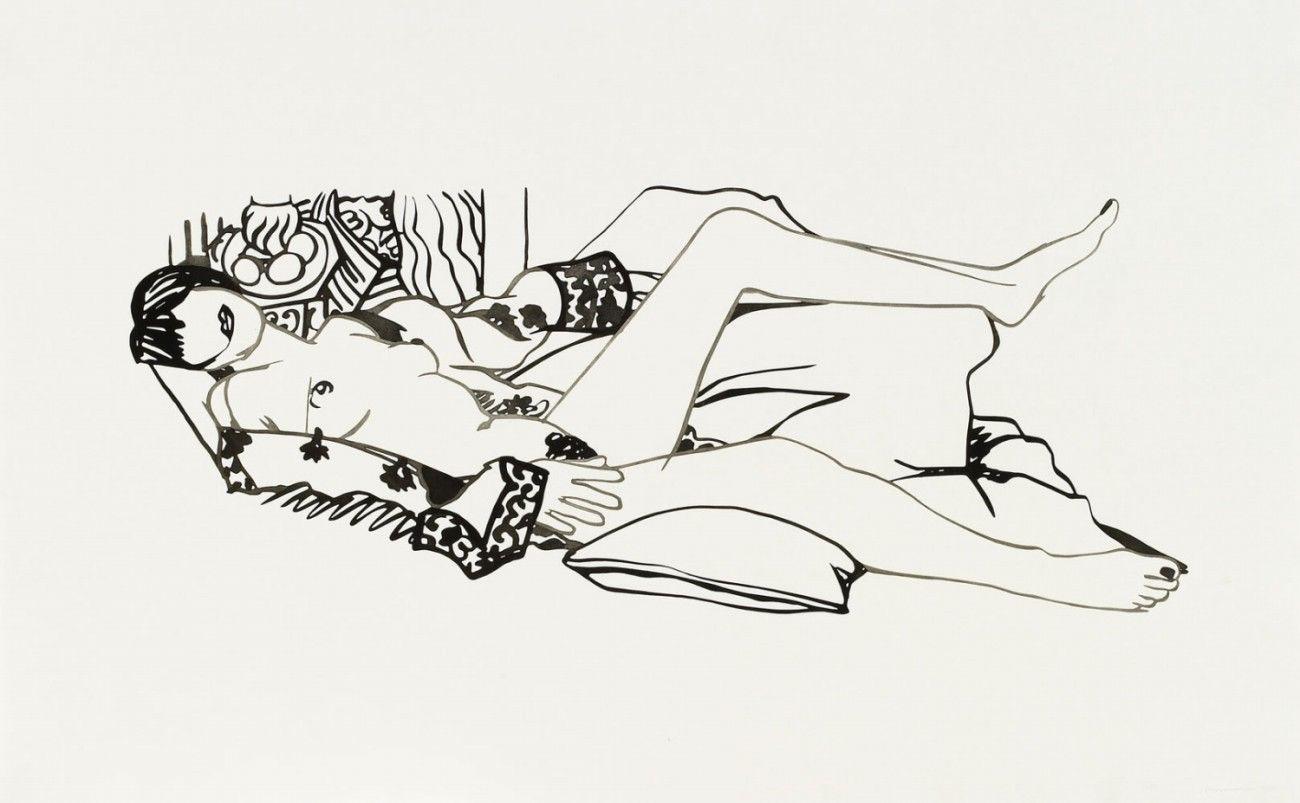 Tom Wesselmann Nude Print – MONICA NUDE MIT PURPLE ROBE