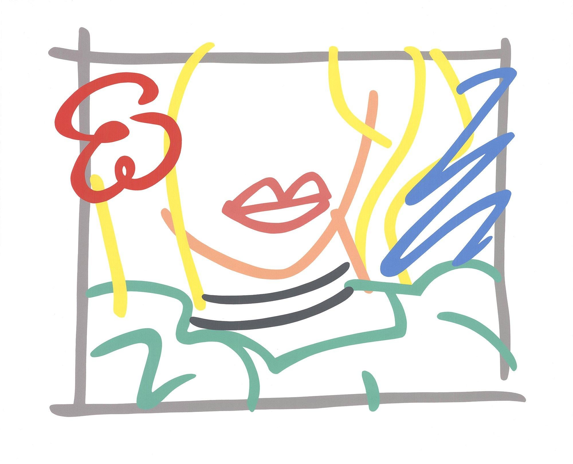 Serigraph on heavy rag paper, published by the Lincoln Center for the Performing Arts. 
The serigraph features a striking image of a woman, named Monica, captured in a relaxed, reclining pose. This is consistent with Wesselmann's frequent depiction