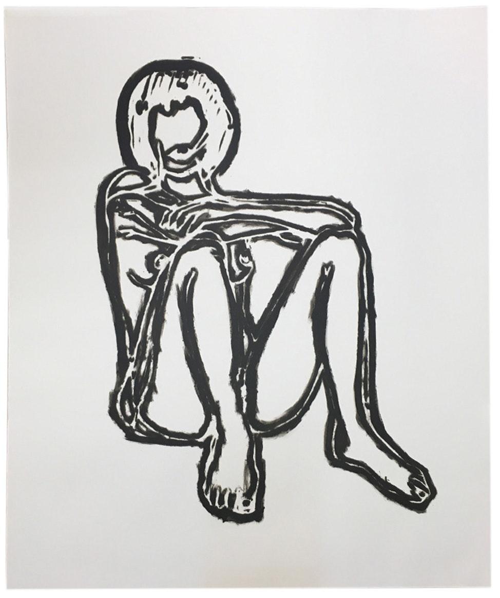 Tom Wesselmann Figurative Print – Monica sitzt mit Elbows auf Knien