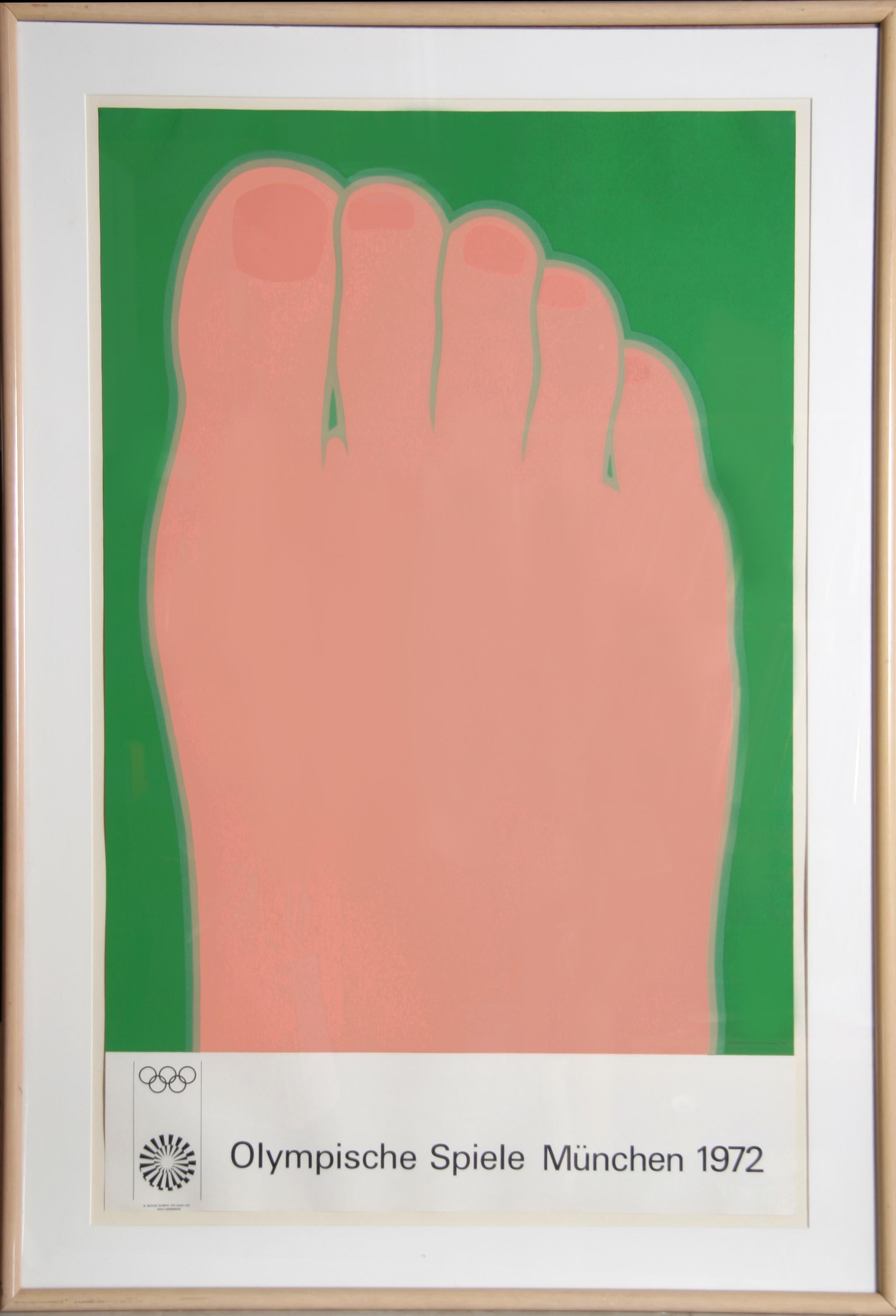 Artist: Tom Wesselmann (1931 - 2004)
Title: Olympische Spiele Muenchen (Foot)
Year: 1972
Medium: Lithograph Poster mounted on linen
Edition: 3000
Size: 40 in. x 25 in. (101.6 cm x 63.5 cm)
Frame Size: 45 x 30 inches