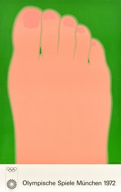 Poster sportivo originale d'epoca Olimpiadi di Monaco di Baviera 1972 Tom Wesselmann Foot Pop Art