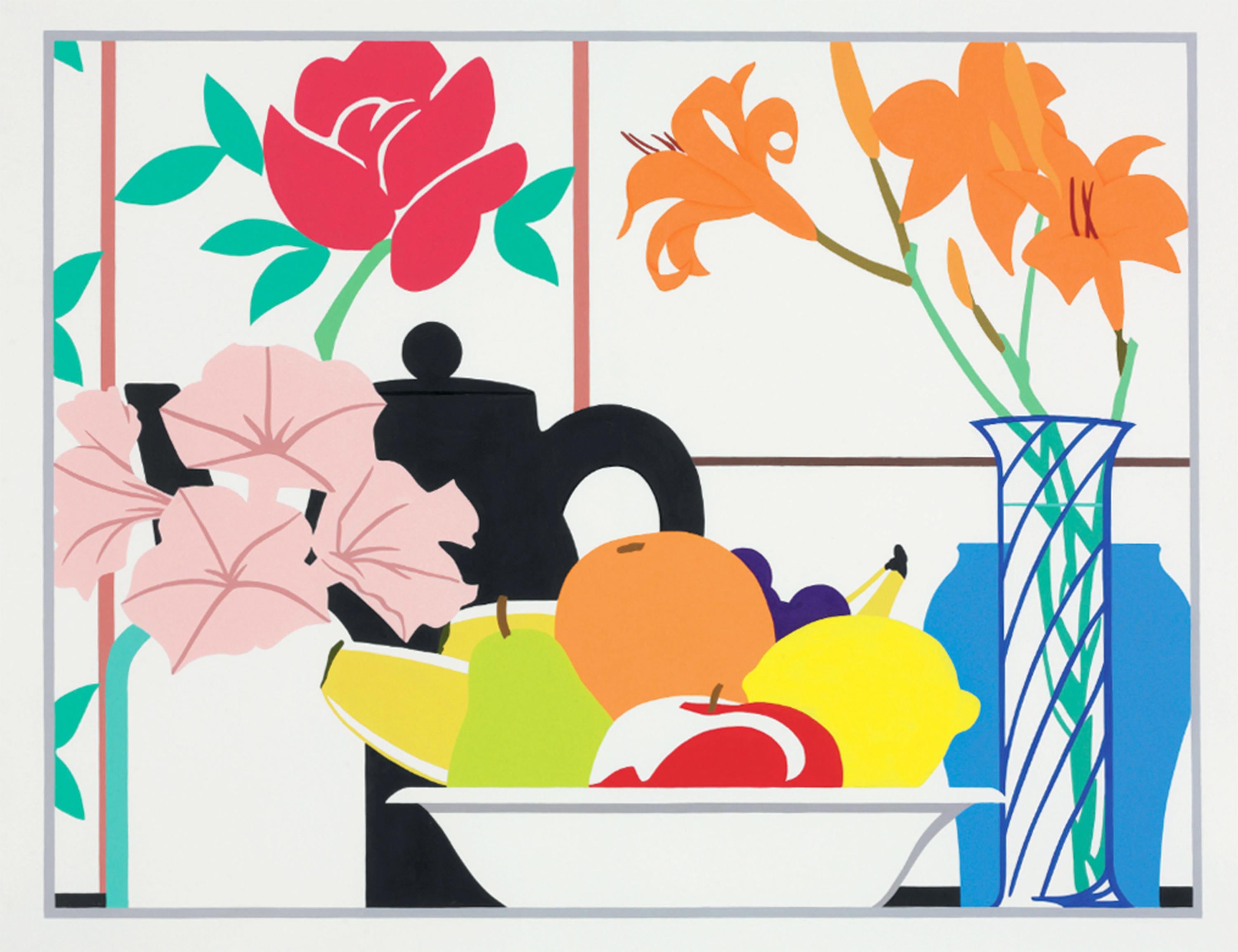 Tom Wesselmann Still-Life Print - Still Life with Petunias, Lilies and Fruit