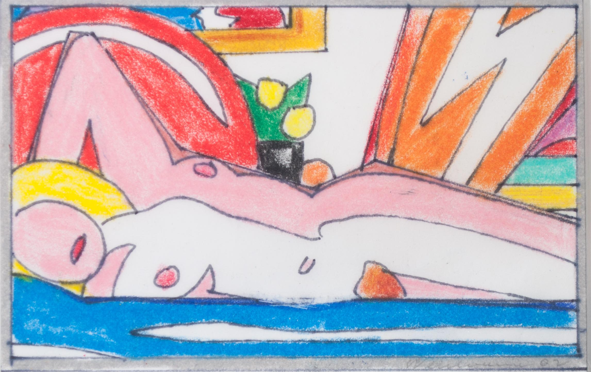 Tom Wesselmann Nude Print – Studie für Sonnenuntergang Akt mit abstraktem Gemälde (Lying auf der Seite)