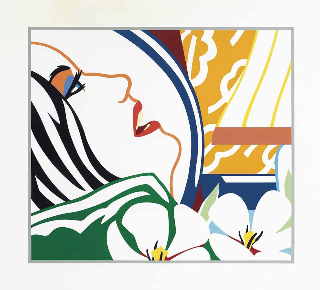 Tom Wesselmann Bedroom Face with Orange Wallpaper, 1987
screenprint on paper
Signed, numbered and dated to lower edge 'Wesselmann 89 Edition xx/100.

Paper size: 58.1/2 x 64.5/8 inch (148.6 x 164.2 cm)
Images size: 46.3/4 x 52.3/4 inch (118.8 x 134