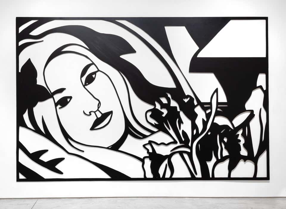 Bedroom Brunette with Irises - Oil on Cut-out Aluminum, Contemporary Art