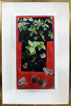 Tom Wudl Oil on Canvas, 1991 — Surreal Botanical Still Life with Frogs and Mask