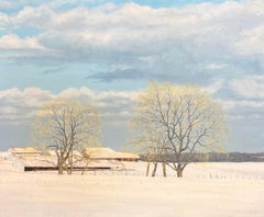 Oil Winter Farm Landscape titled "Farm Along Painter Hill Road Roxbury, CT"