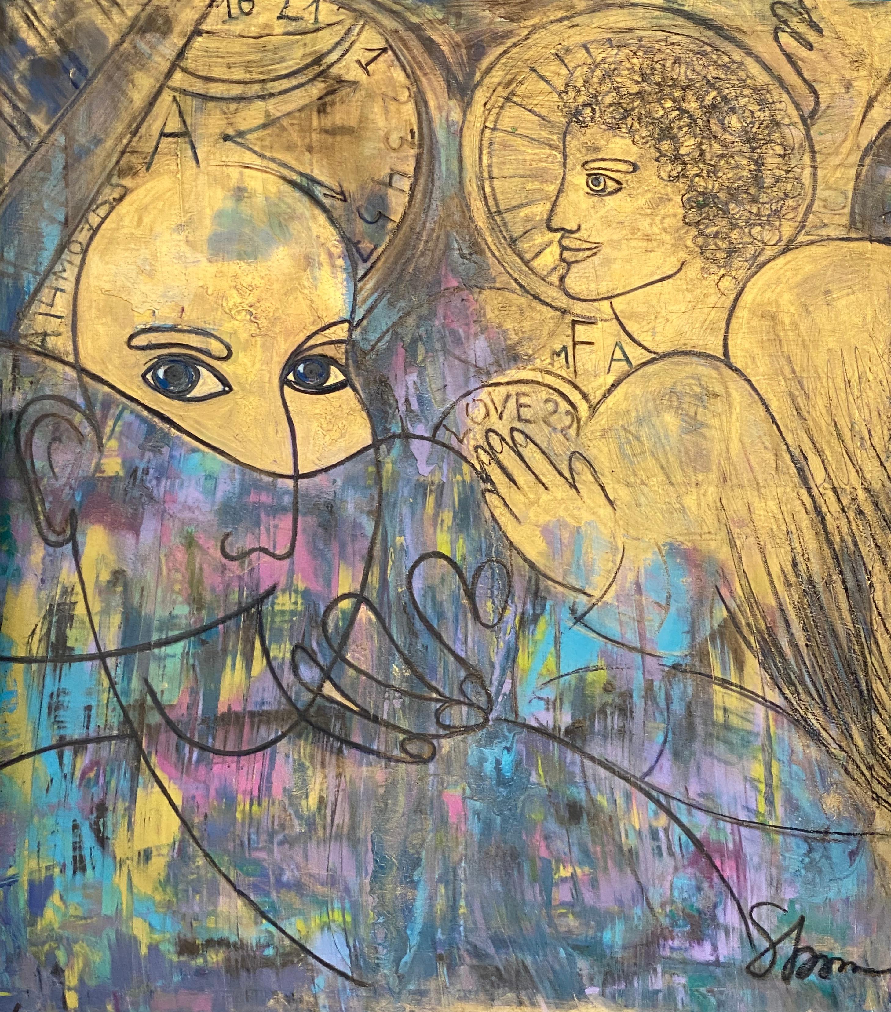 Abstraktes Gemälde „GOLDEN ANGEL“ 65" x 62,5" Zoll von TOMA STENKO