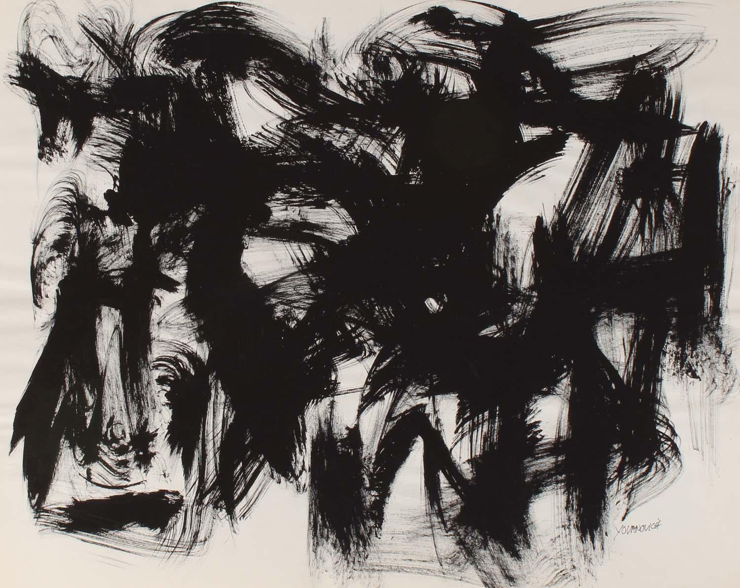 Toma Yovanovich Mid Century Abstract Expressionist Painting 1960 Black and White 1
