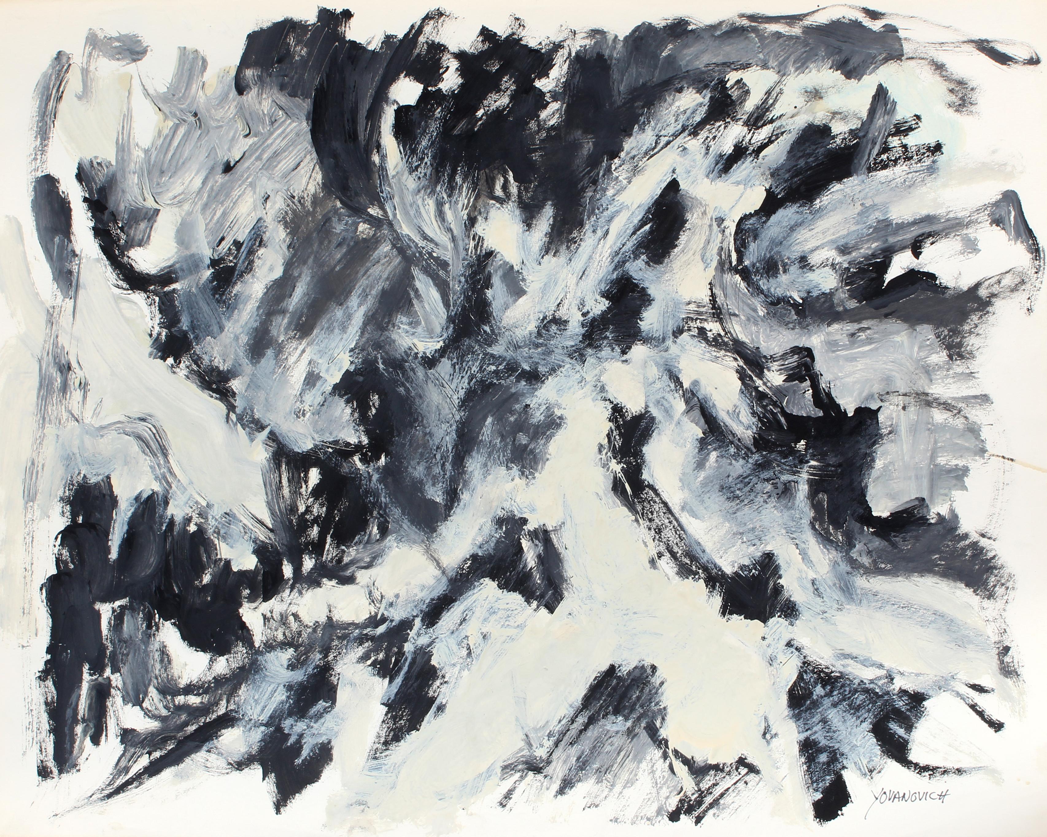 Toma Yovanovich Mid Century Abstract Expressionist Painting 1960 Black and White 1