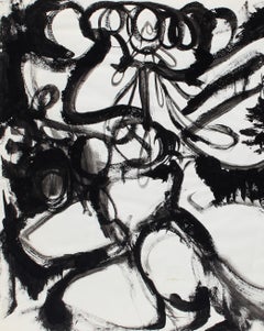 Toma Yovanovich Mid Century Abstract Expressionist Painting 1960 Black and White