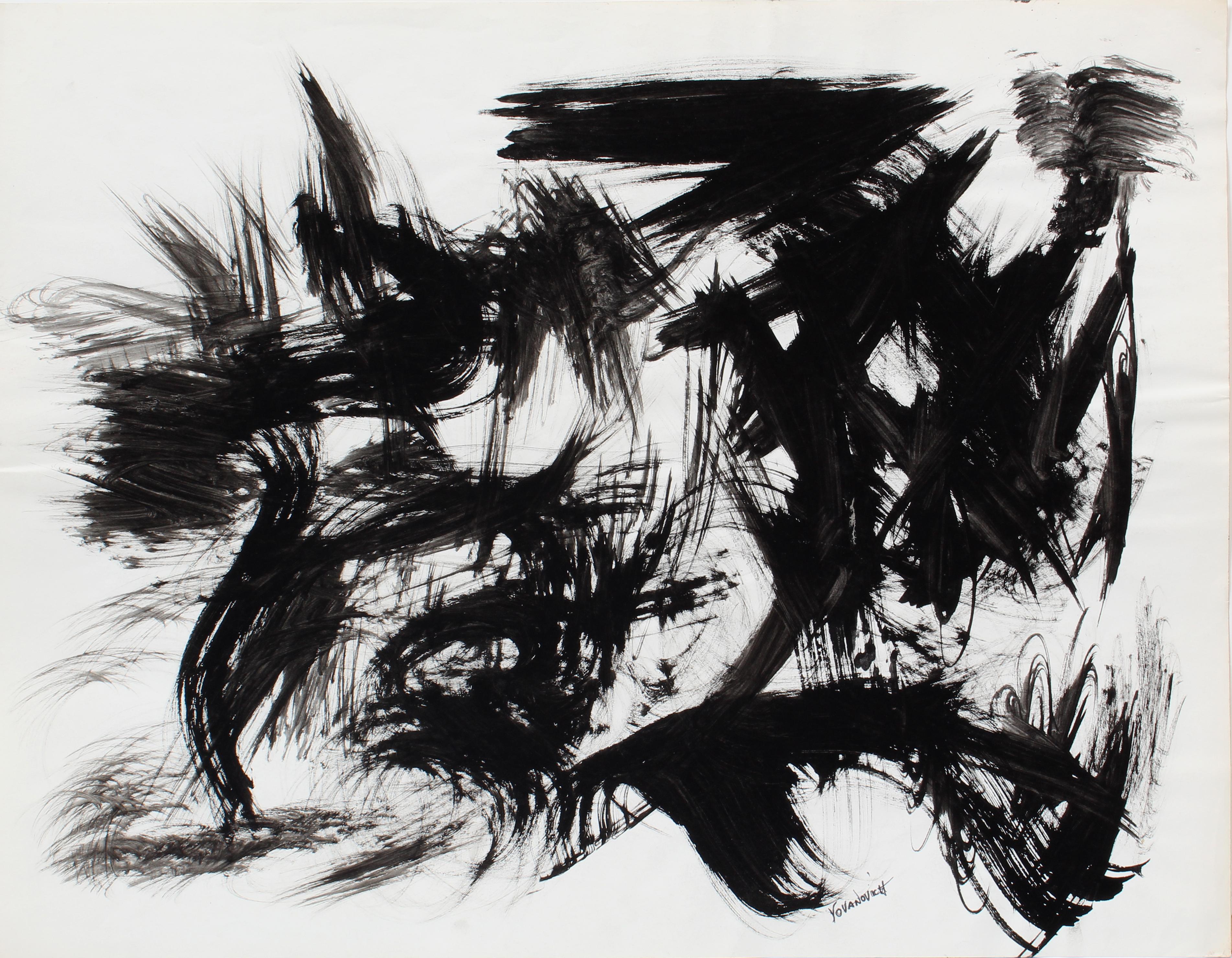 Toma Yovanovich Abstraktes Expressionistisches Gemälde aus der Mitte des Jahrhunderts 1960 Schwarz und Weiß 1