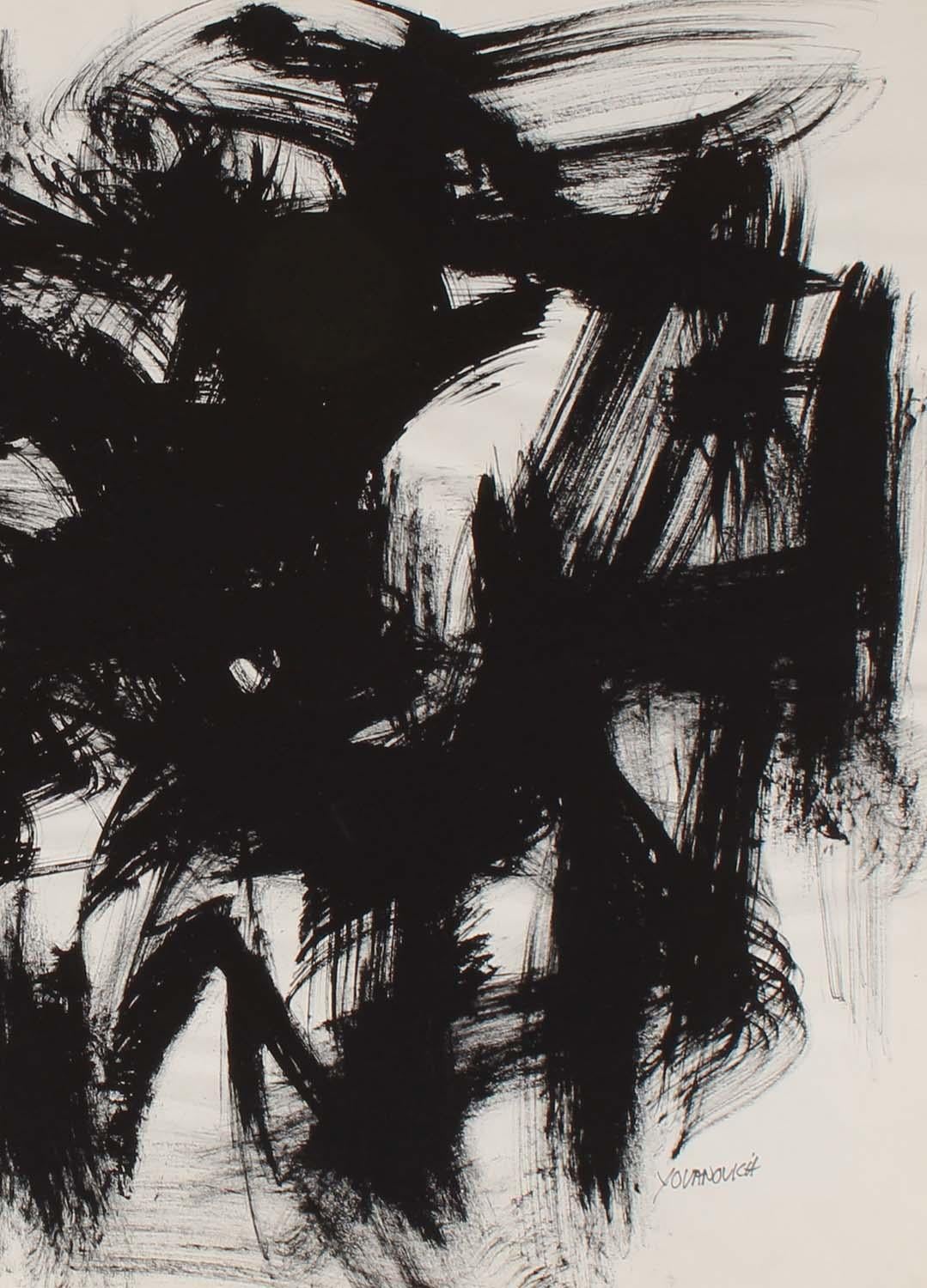 Toma Yovanovich Mid Century Abstract Expressionist Painting 1960 Black and White 2