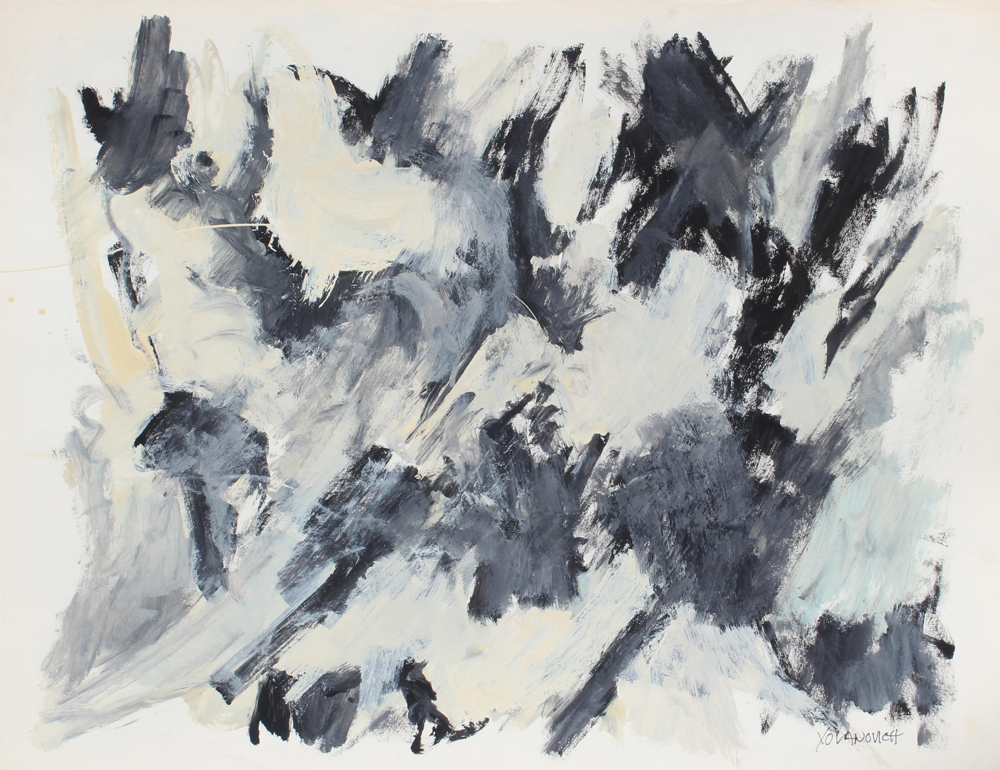 Toma Yovanovich Abstraktes Expressionistisches Gemälde aus der Mitte des Jahrhunderts 1960 Schwarz und Weiß 2