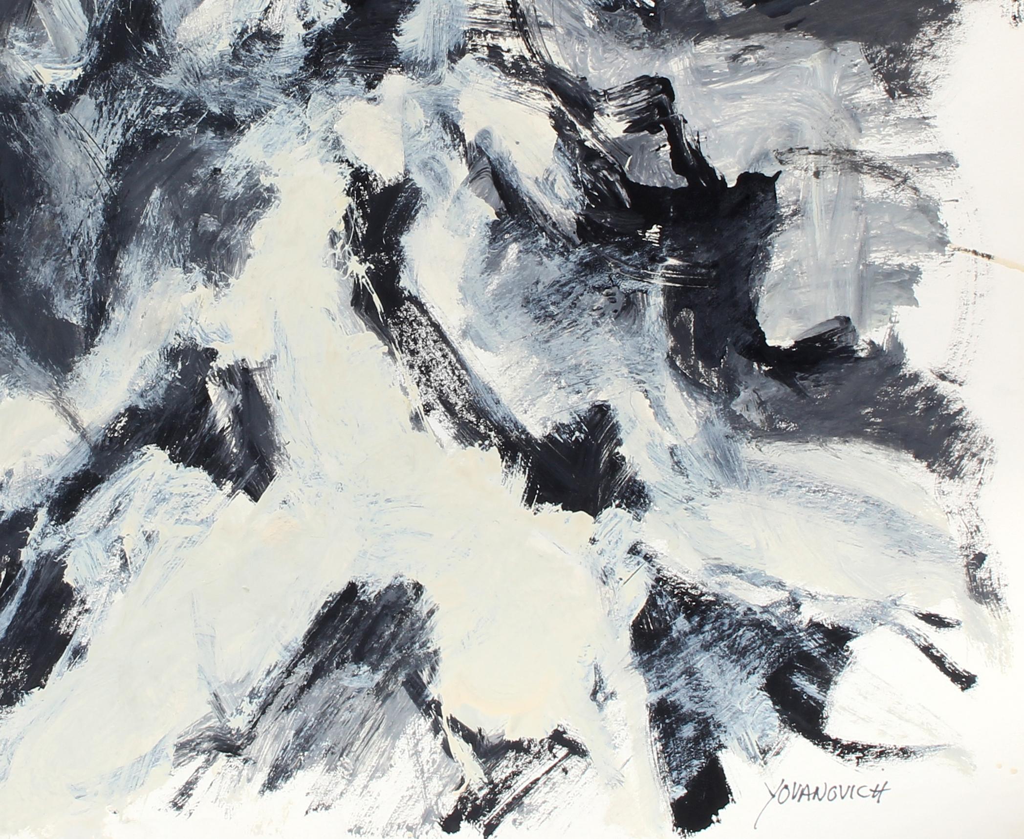 Toma Yovanovich Mid Century Abstract Expressionist Painting 1960 Black and White 2