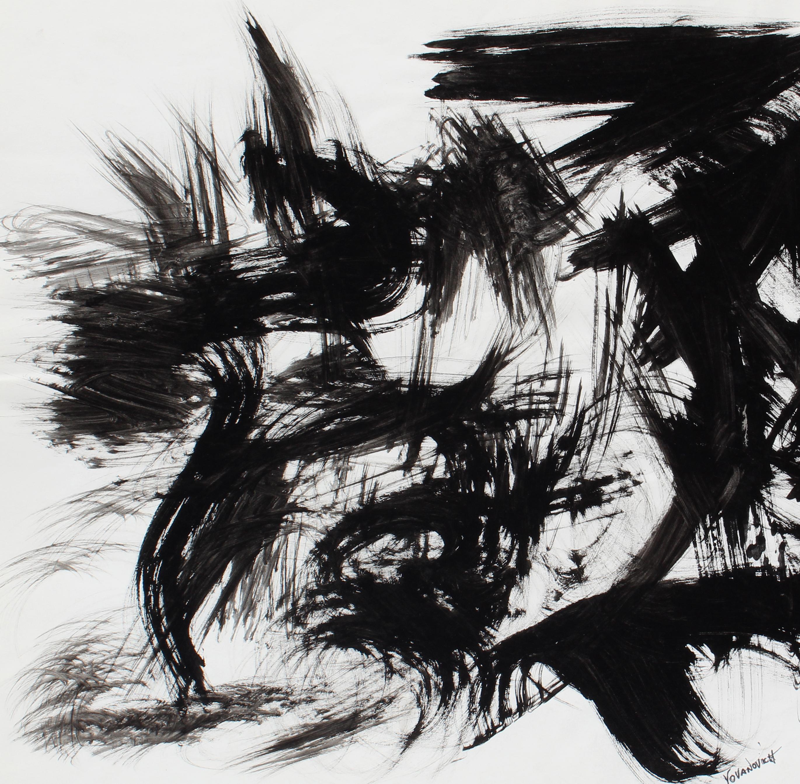 Toma Yovanovich Abstraktes Expressionistisches Gemälde aus der Mitte des Jahrhunderts 1960 Schwarz und Weiß 2
