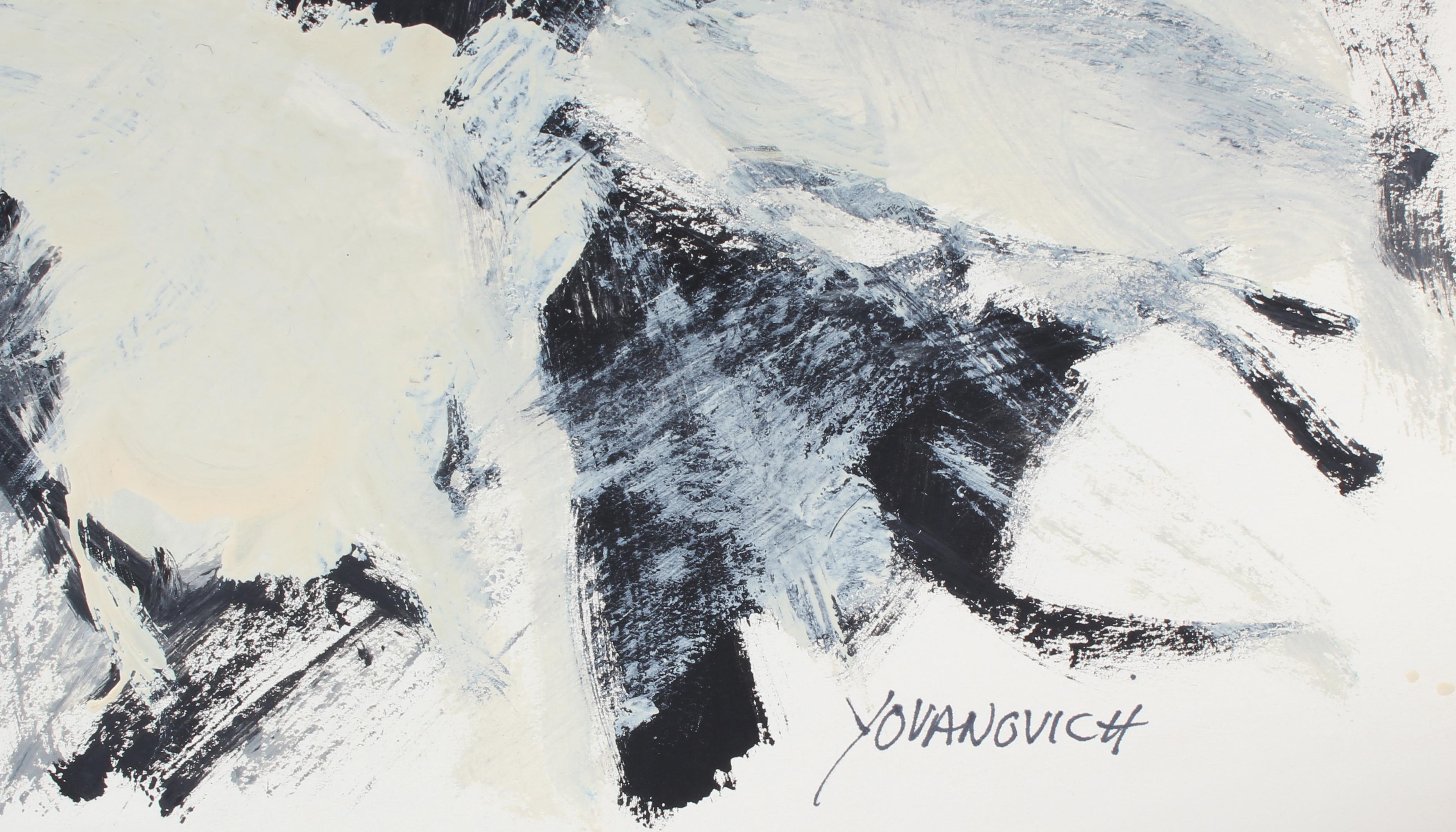 Toma Yovanovich Mid Century Abstract Expressionist Painting 1960 Black and White 3
