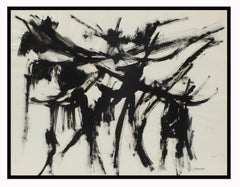 Toma Yovanovich Mid Century Abstract Expressionist Painting 1960 Black and White