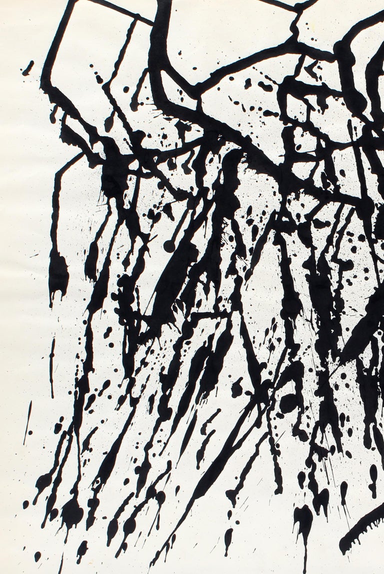 Toma Yovanovich Mid Century Abstract Splatter Painting 1960 Black and White For Sale 1