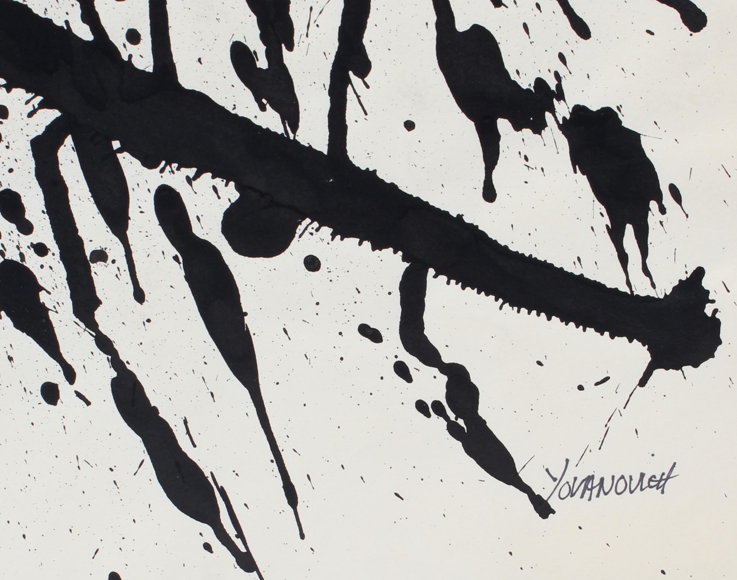 Toma Yovanovich Mid Century Abstract Splatter Painting 1960 Black and White For Sale 1