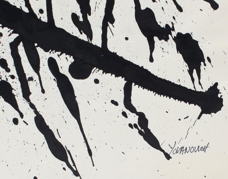 Toma Yovanovich Mid Century Abstract Splatter Painting 1960 Black and White For Sale 3