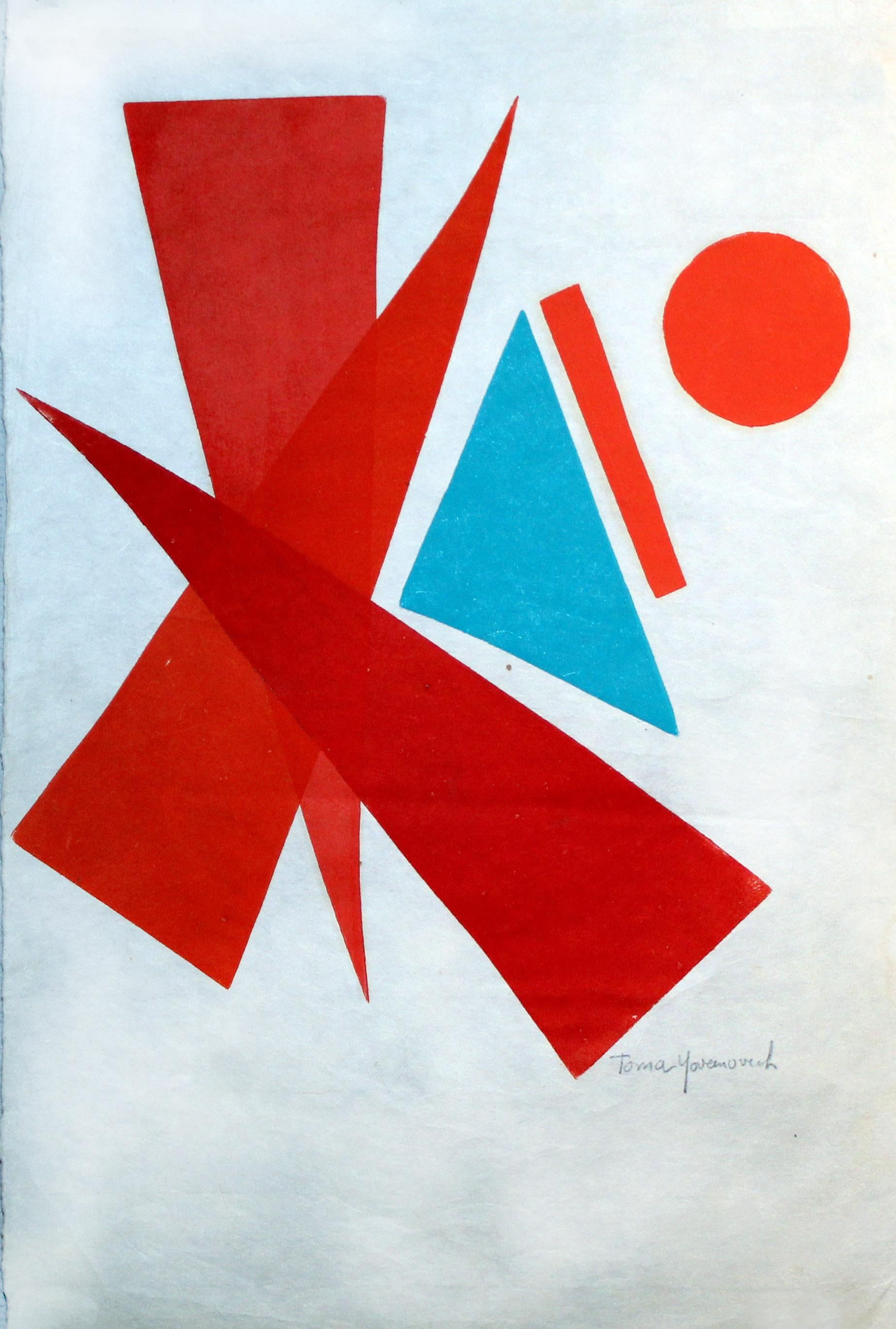 Abstraktes, farbenfrohes abstraktes Monotypie-Gemälde, amerikanisches Mid-Century 1960 – Print von Toma Yovanovich