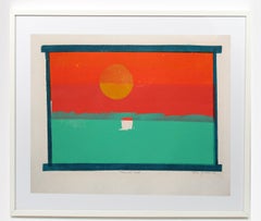 Abstraktes:: farbenfrohes abstraktes Monotypie-Gemälde:: amerikanisches Mid-Century 1960