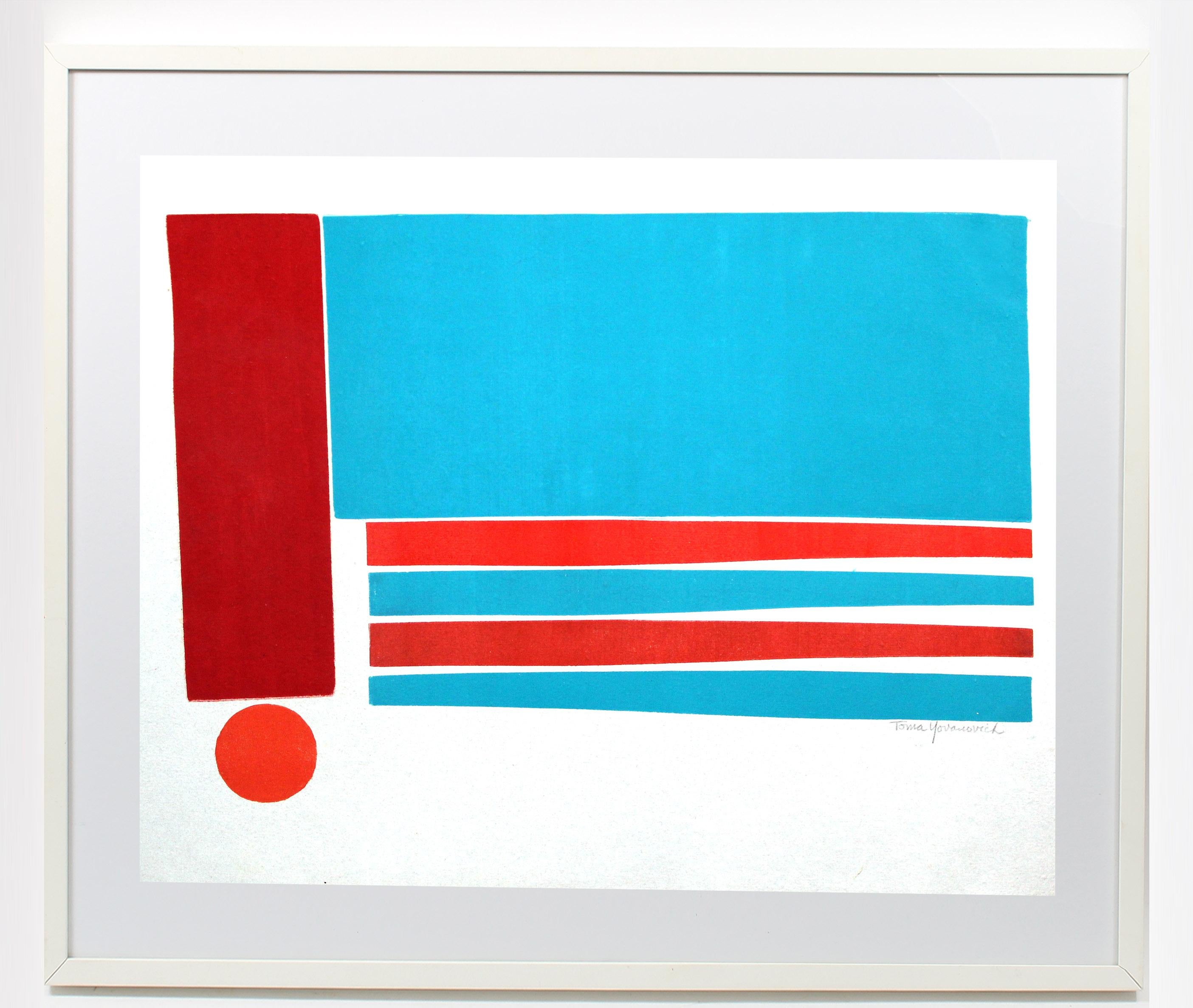 American Mid Century Abstract Monotype Painting Print Abstract Colorful 1960