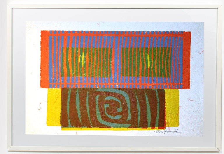 Toma Yovanovich Abstract Print - American Mid Century Abstract Monotype Painting Print Abstract Colorful 1960