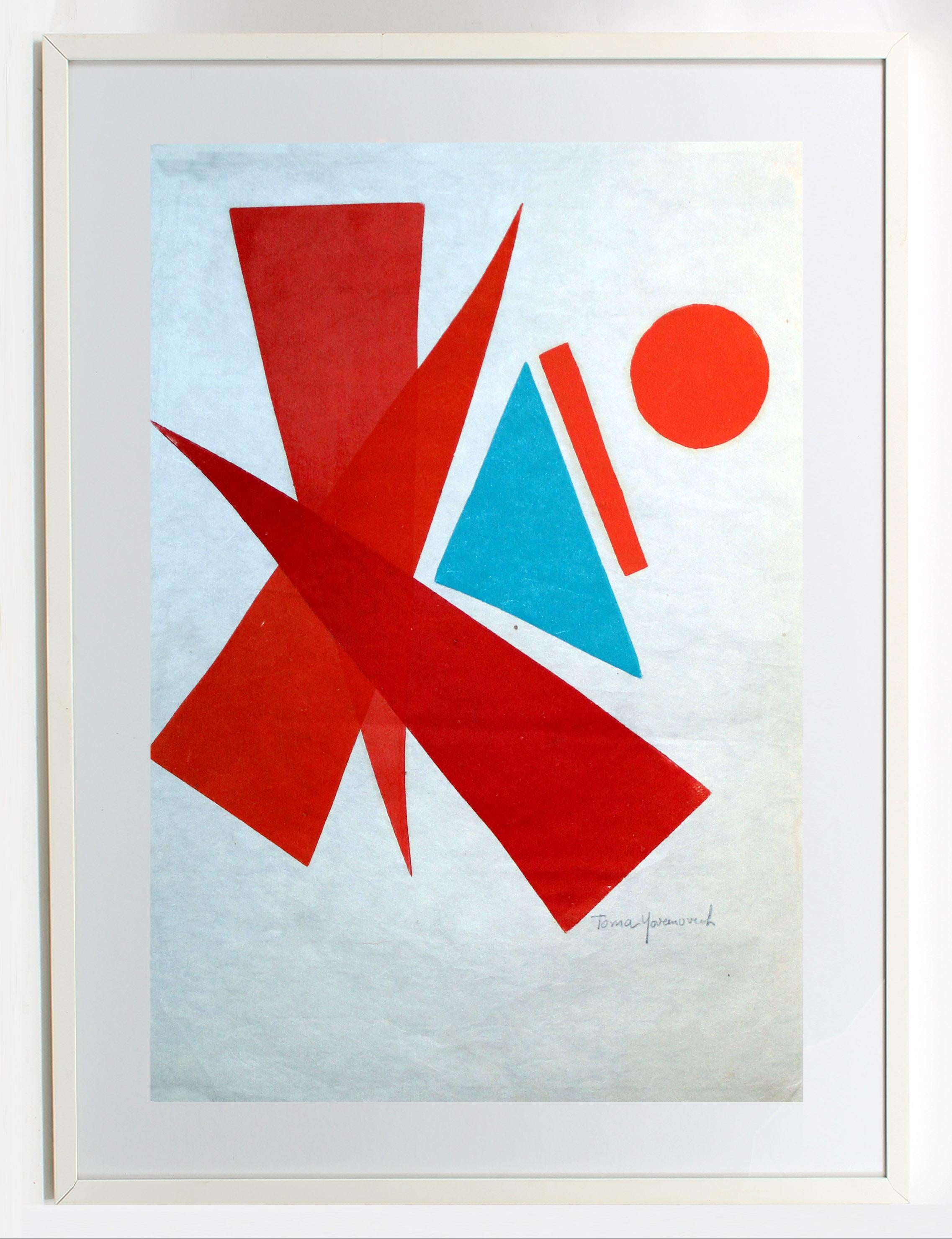 Abstraktes, farbenfrohes abstraktes Monotypie-Gemälde, amerikanisches Mid-Century 1960