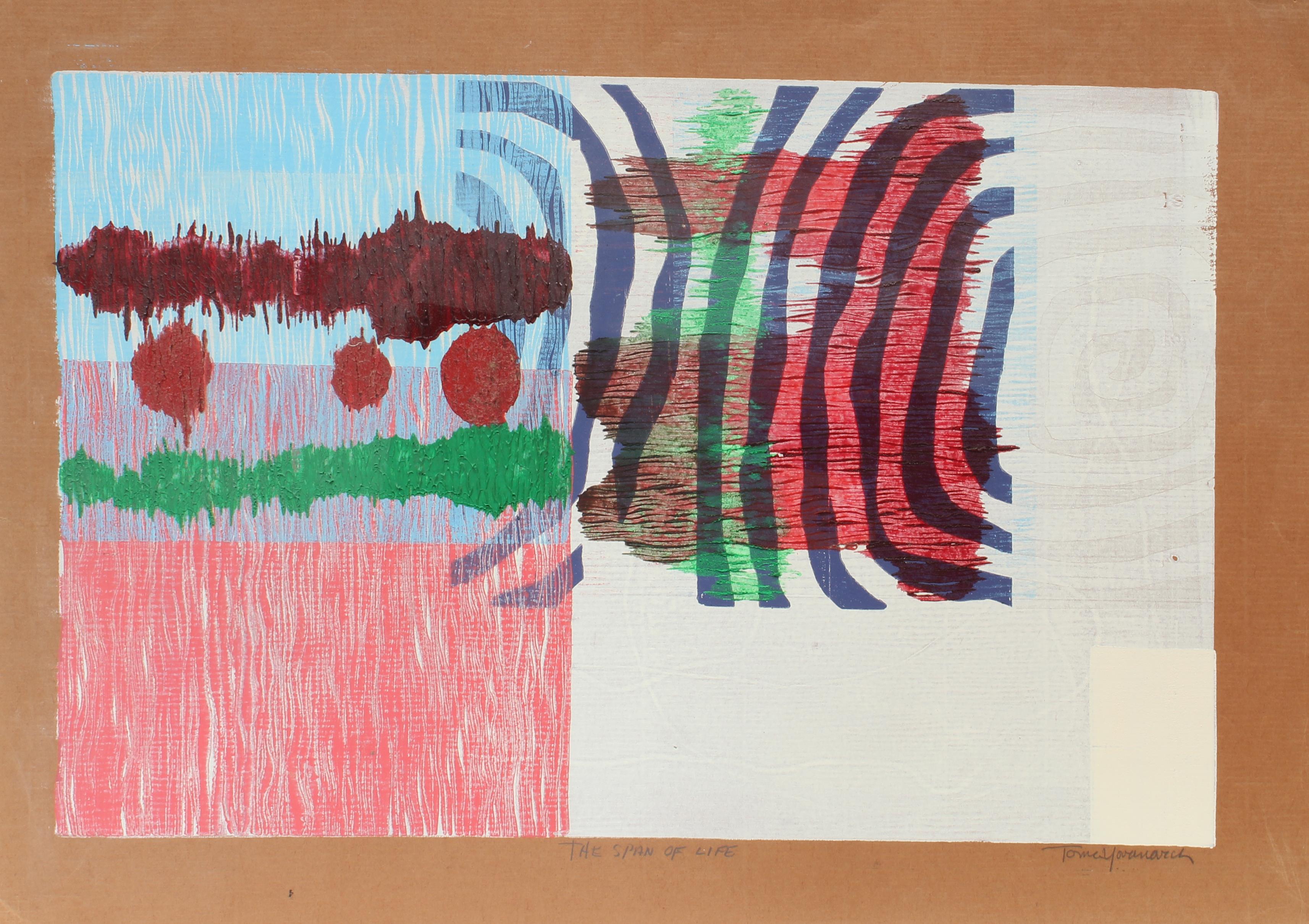 Toma Yovanovich Abstract Print – Amerikanische abstrakte, farbenfrohe Mid-Century-Monotypie-Druck 1960