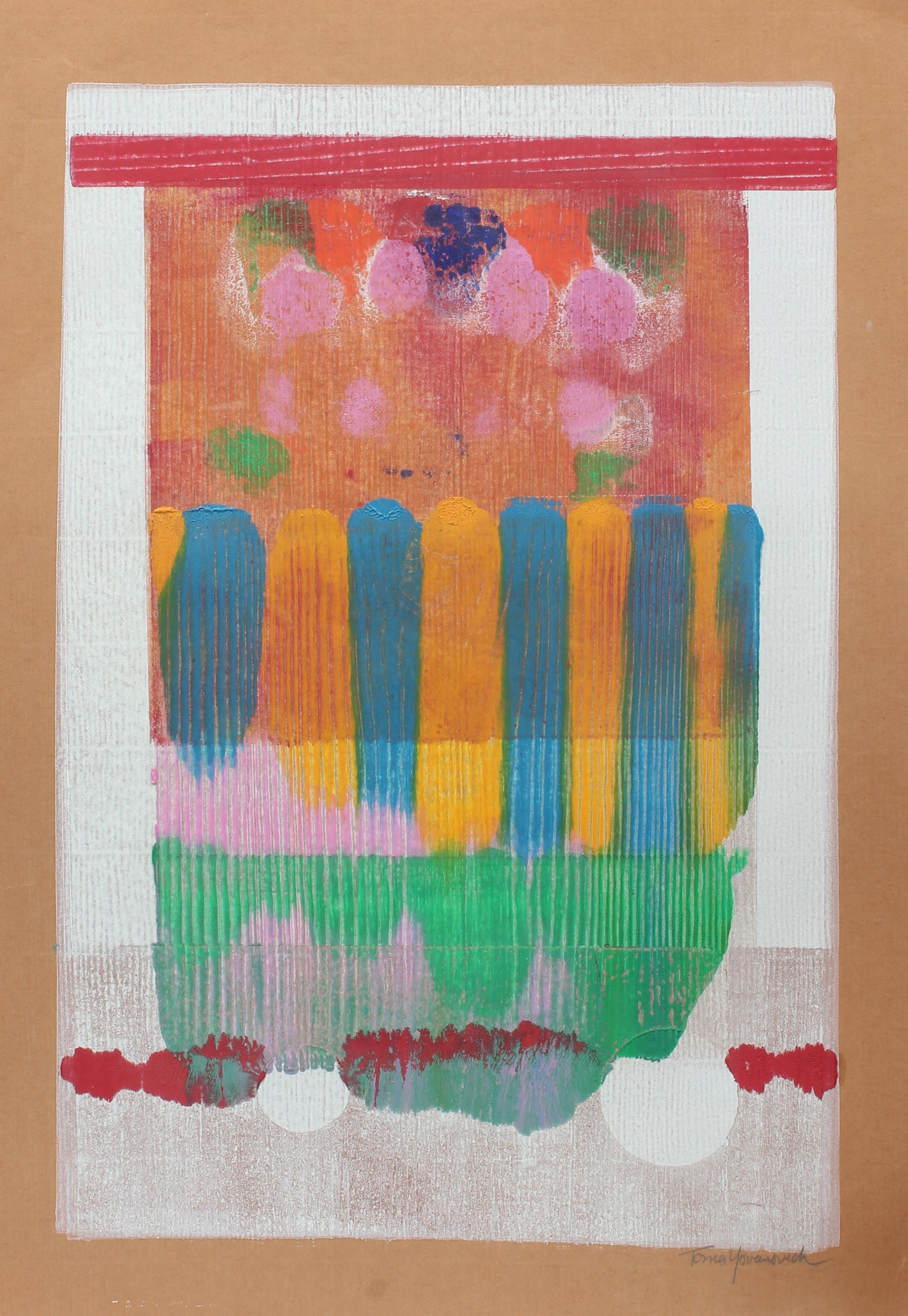 Amerikanische abstrakte, farbenfrohe Mid-Century-Monotypie-Druck 1960