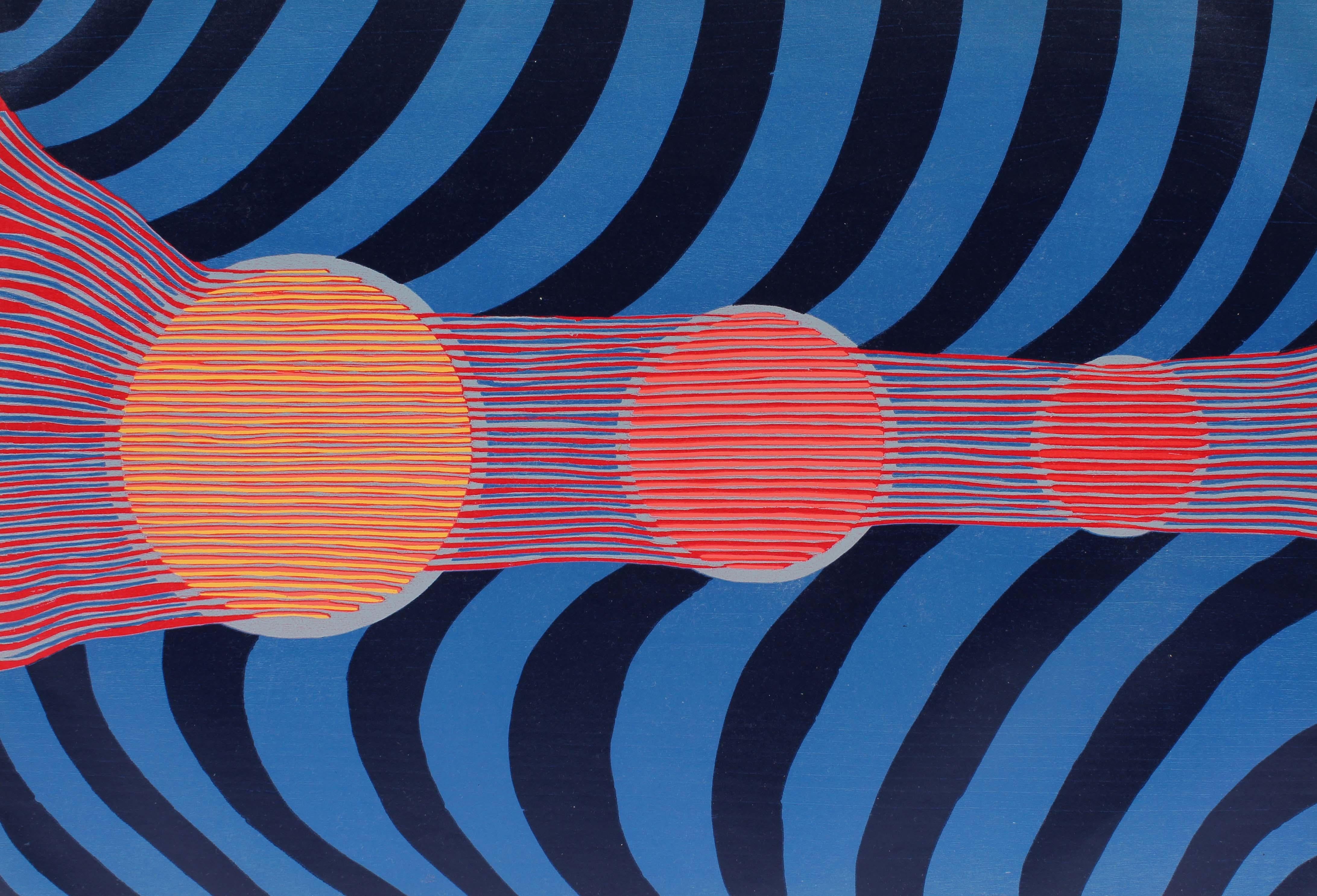 Mid Century 1960's Original Colorful Abstract  Woodblock Circles Geometric - Print by Toma Yovanovich