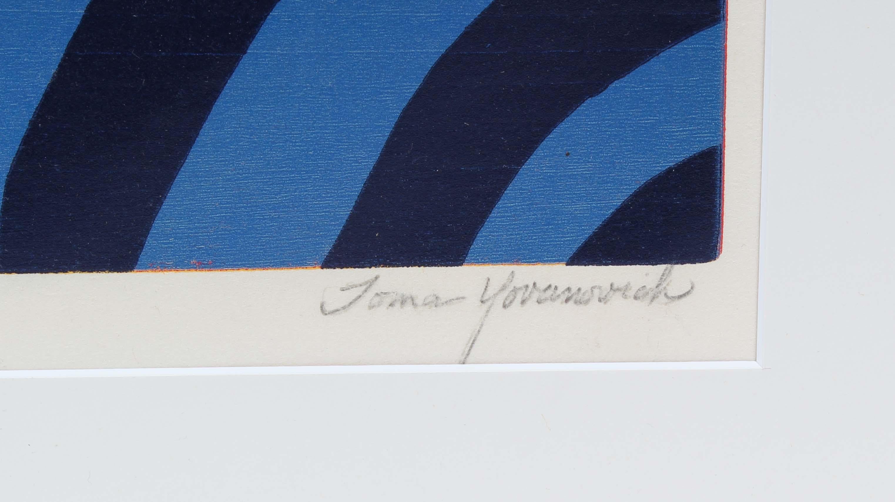 Mid Century 1960's Original Colorful Abstract  Woodblock Circles Geometric - Abstract Geometric Print by Toma Yovanovich