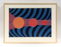 Vintage Mid Century 1960's Original Colorful Abstract  Woodblock Circles Geometric 