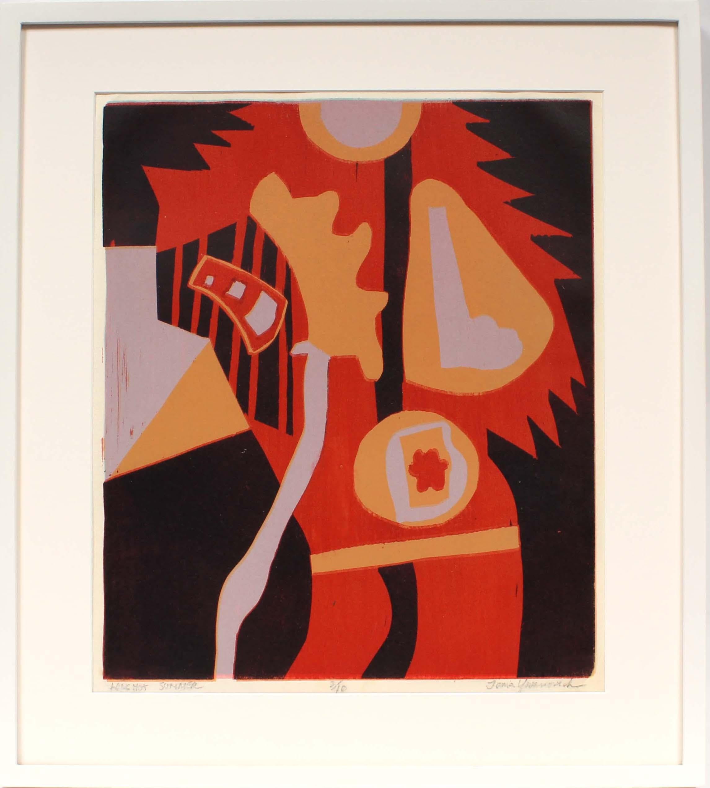 Toma Yovanovich Abstract Print - Mid Century 1960's Original Colorful Abstract  Woodblock Figurative Museum