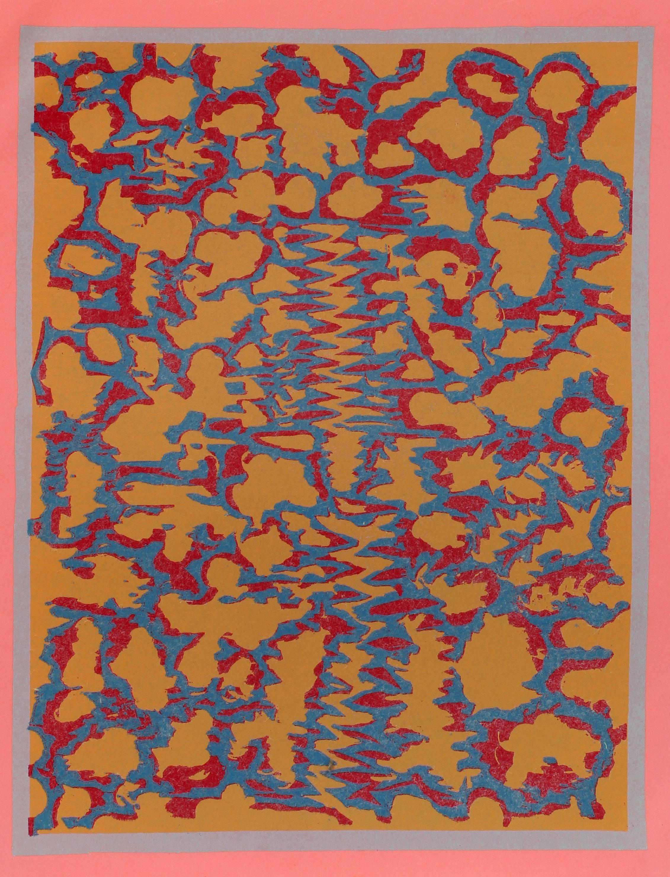 Mid Century 1960's Original Geometric Abstract Neon Woodblock Toma Yovanovich For Sale 1