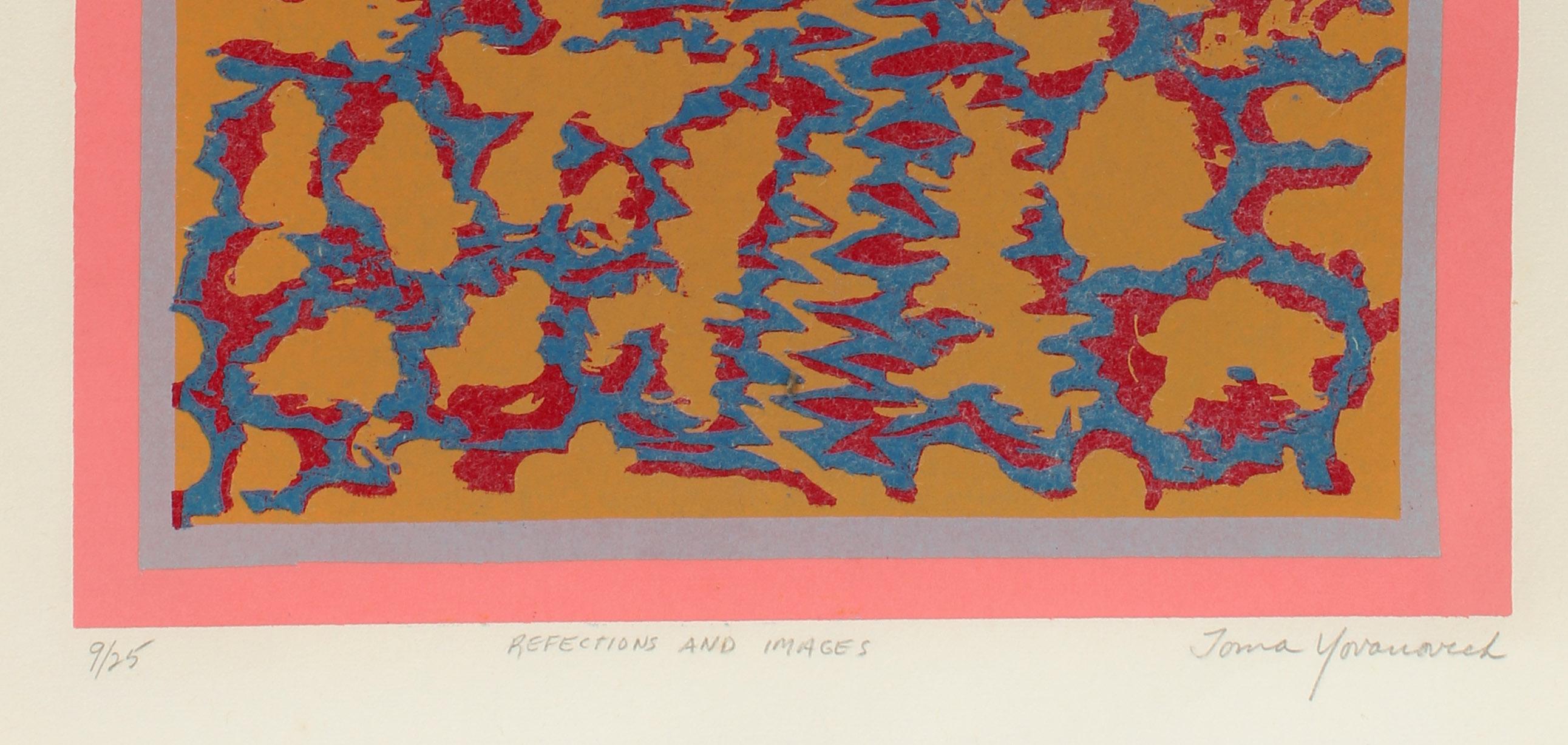 Mid Century 1960's Original Geometric Abstract Neon Woodblock Toma Yovanovich For Sale 3