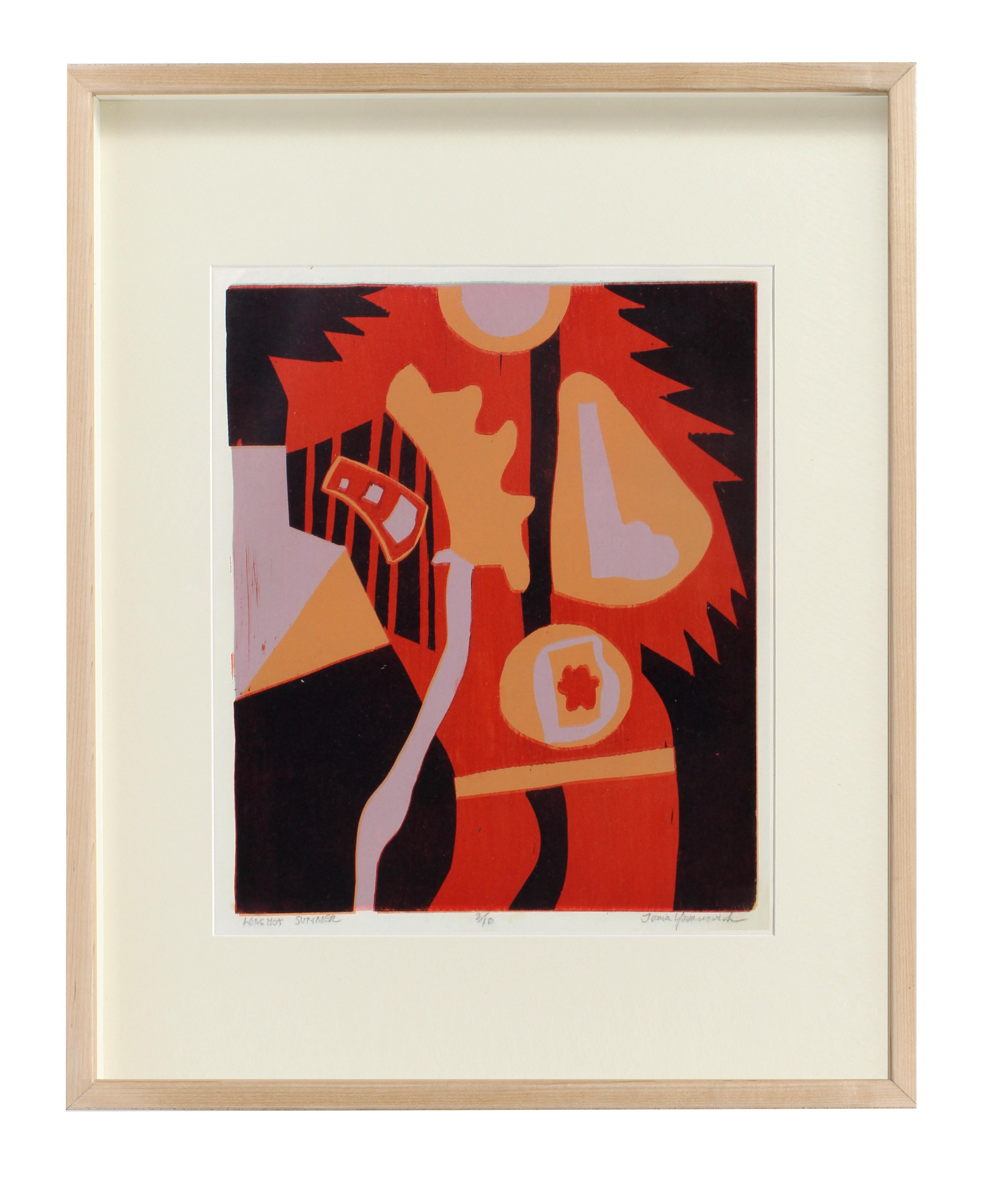 An original Mid Century woodblock print titled "Long Hot Summer" by American artist Toma Yovanovich.  Hand signed in pencil and numbered 2 out of an edition of 15.

Tovanovich's work is found in many public and private collections all over the