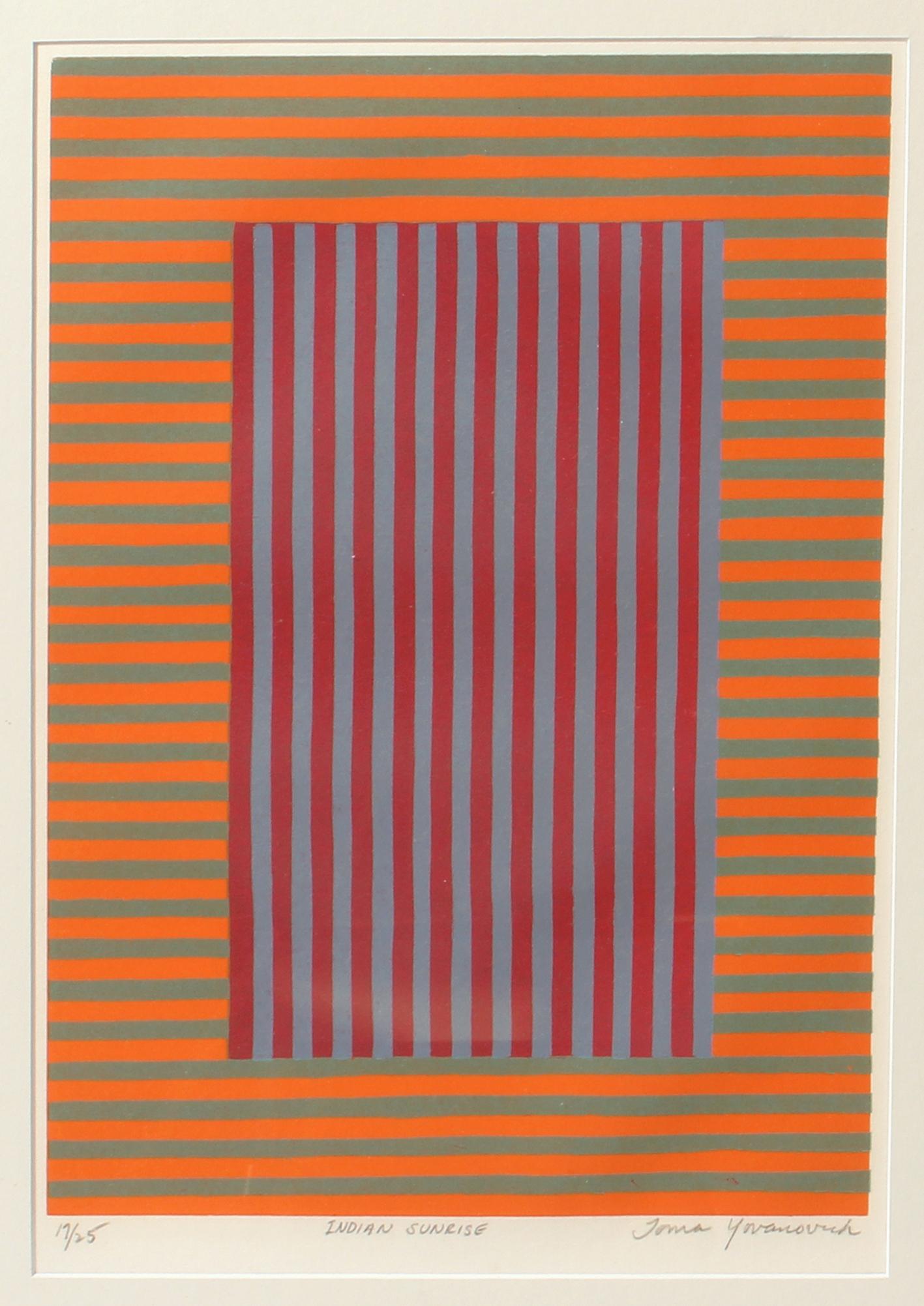 Toma Yovanovich Pair Woodblock Prints Framed 1960 Abstract Midcentury Geometric 1