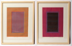 Toma Yovanovich Pair Woodblock Prints Framed 1960 Abstract Midcentury Geometric