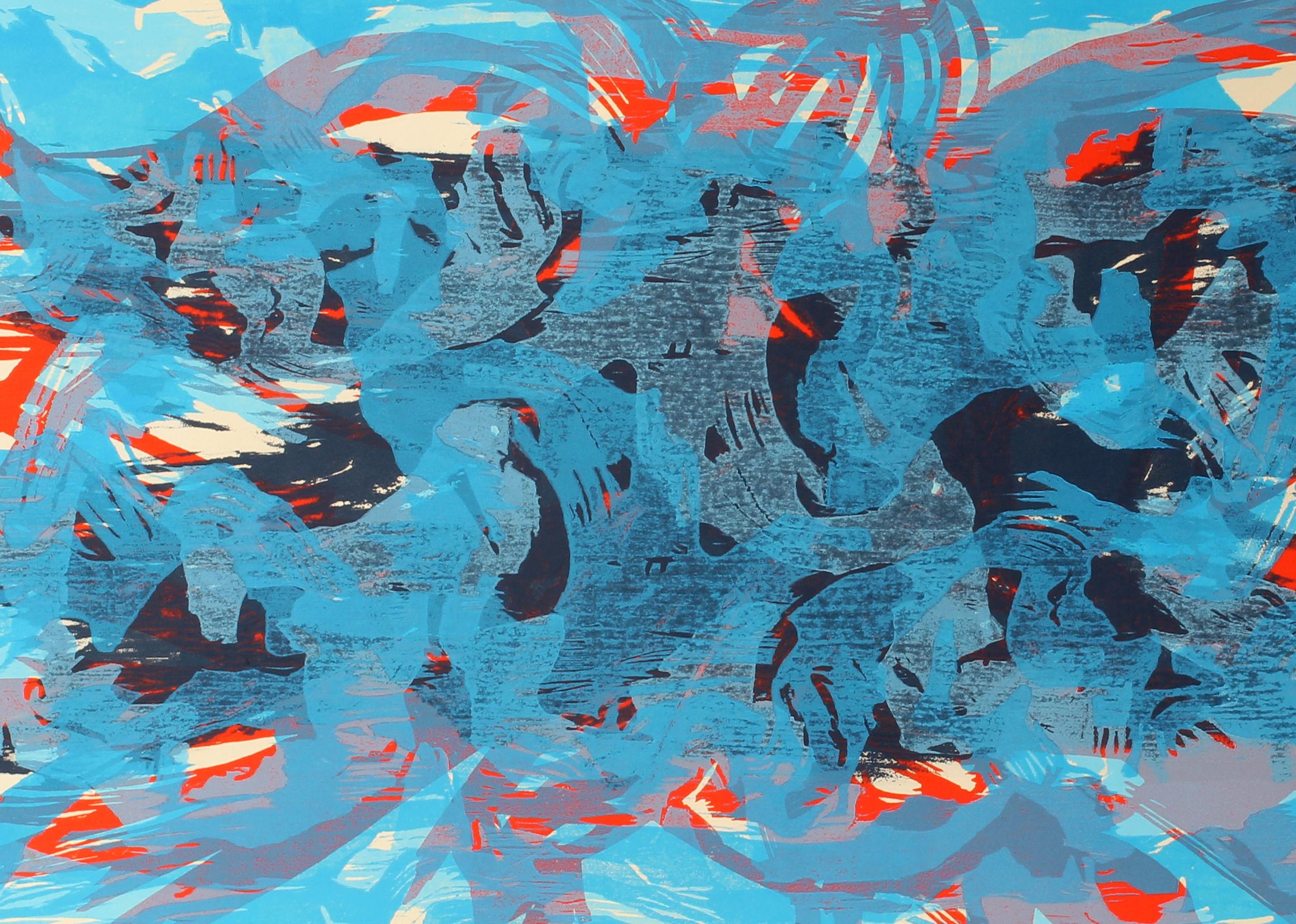 Untitled (Blue, Red, Black) - Abstract Expressionist Print by Toma Yovanovich