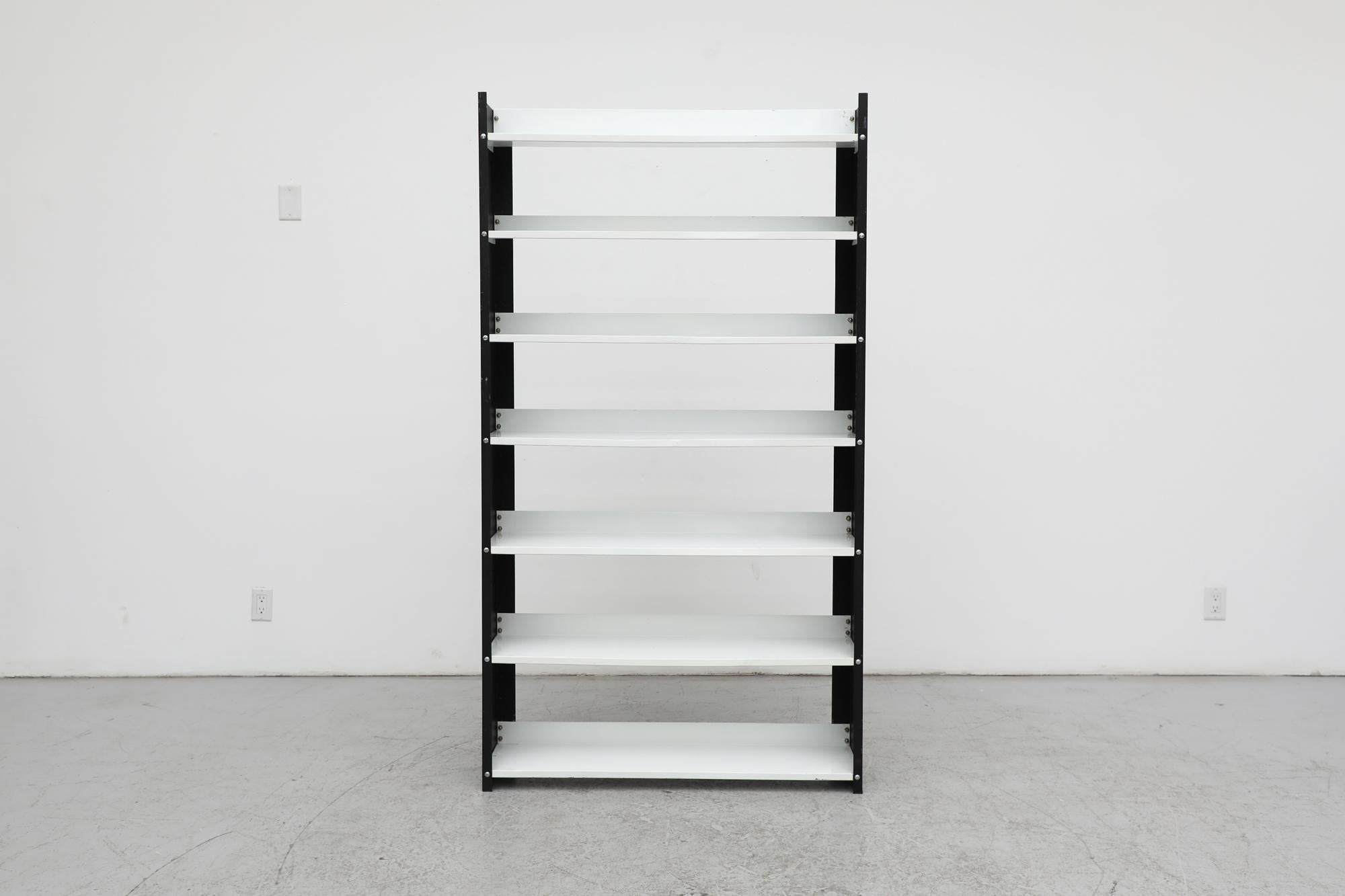 Mid-Century Modern TOMADO Black & White Standing Enameled metal Book Shelves For Sale